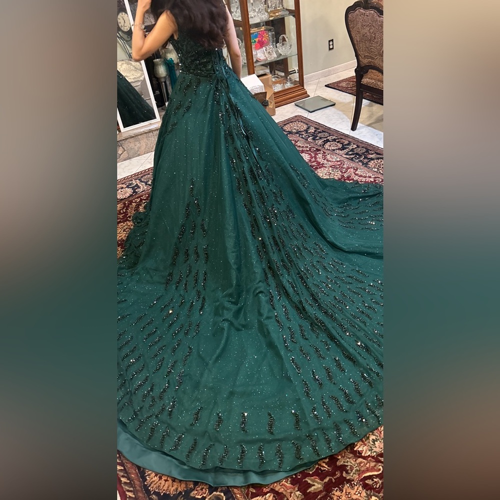 Emerald green bridal ball gown long train
